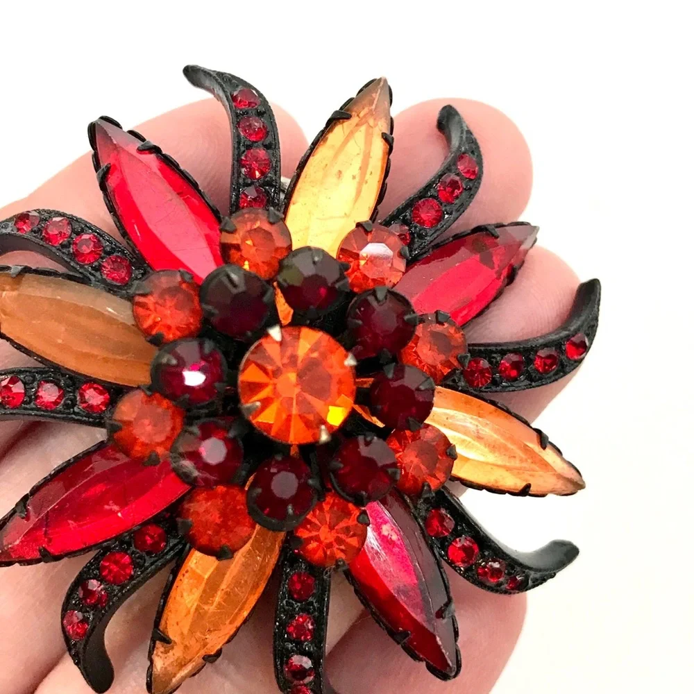 Vintage Large Retro Brooch Sunburst Jewelry Pin